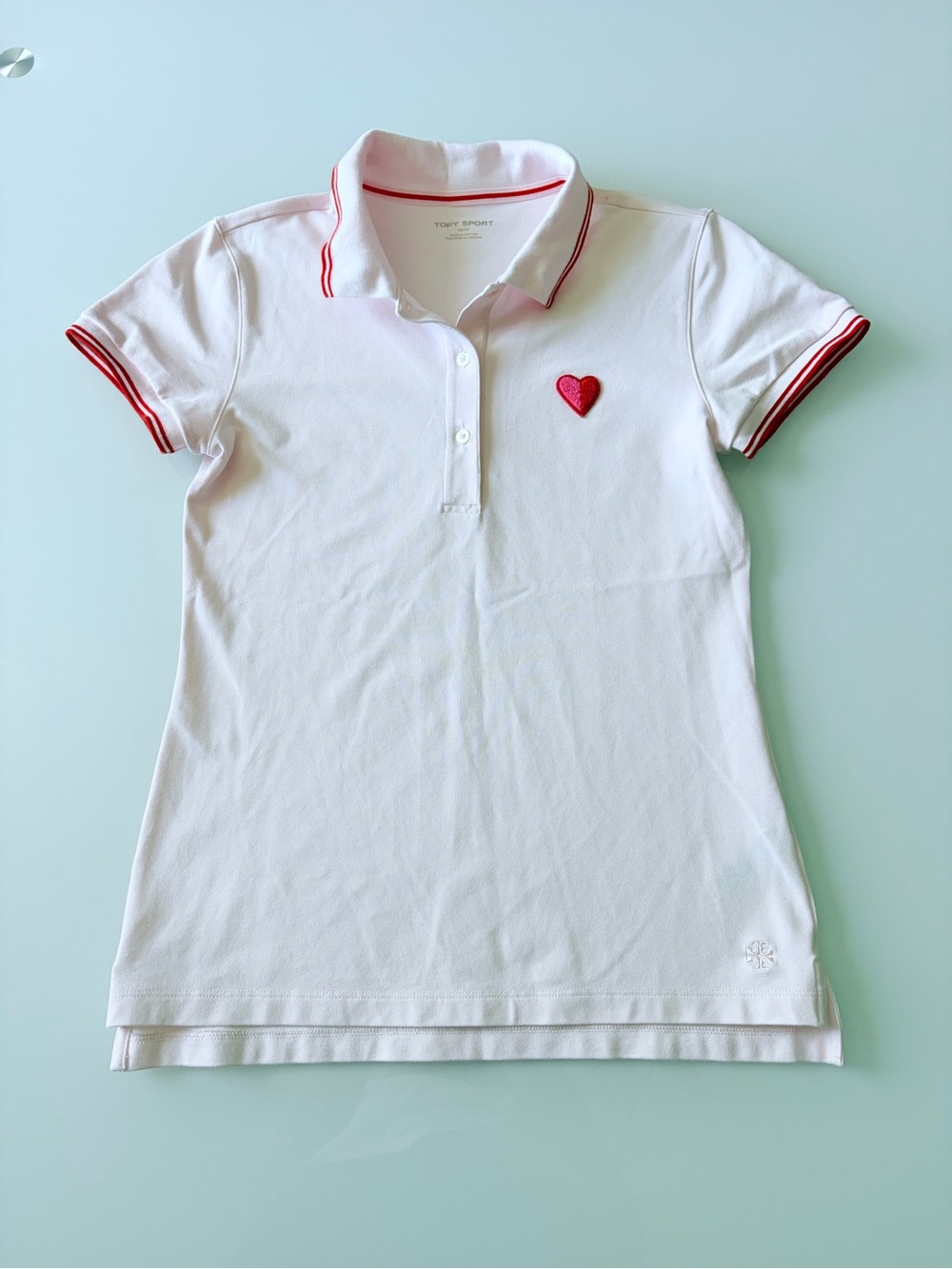 Tory Sport Pink Polo with Red Heart Accent Sz XS - Picture 2 of 9